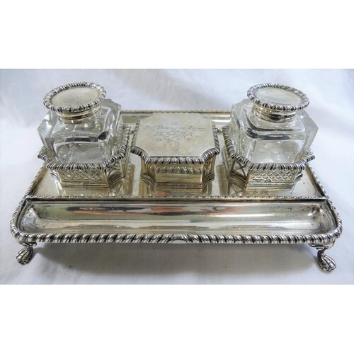 A late Victorian silver rectangular desk stand, London 1899 ...