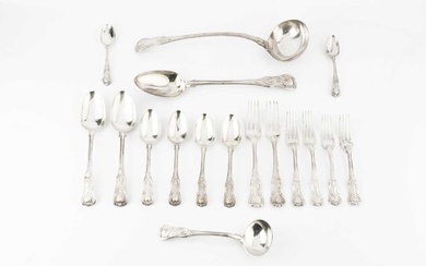 A matched service of 19th century silver King's pattern flatware,...