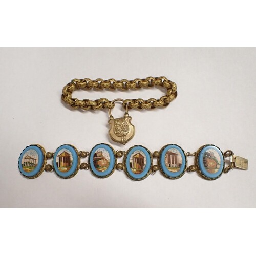 A micro-mosaic Bracelet depicting classical buildings in gil...