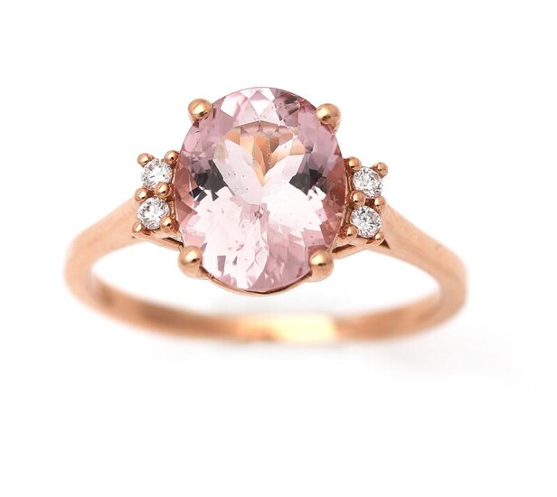 SOLD. A morganite and diamond ring set with a morganite flanked by four brilliant-cut diamonds, mounted in 18k rose gold. Size 53. – Bruun Rasmussen Auctioneers of Fine Art