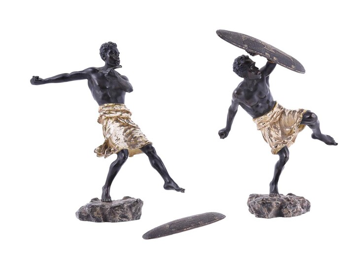 A pair of Austrian cold painted bronze models of African warriors
