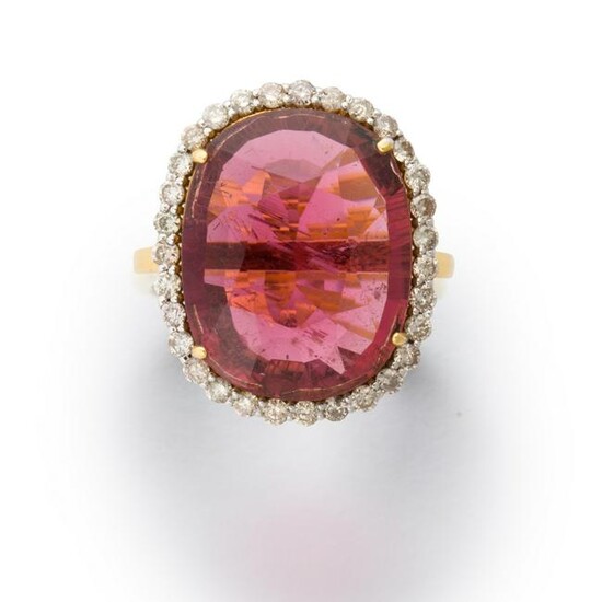A pink tourmaline, diamond and eighteen karat gold ring