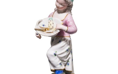 A porcelain figure of a street seller girl, Höchst, 1763 - 1796
