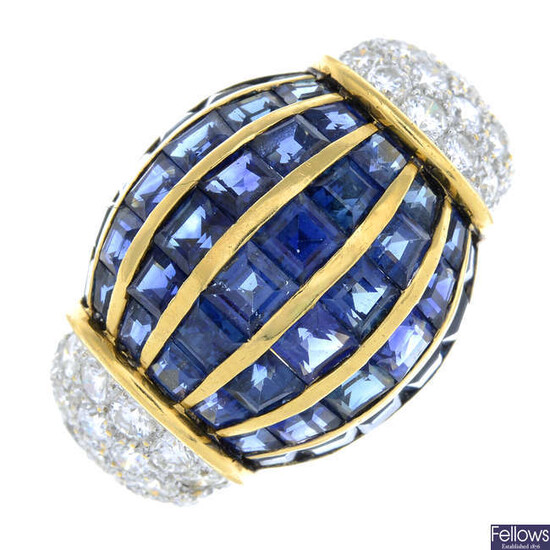 A sapphire and brilliant-cut diamond bombe dress ring.