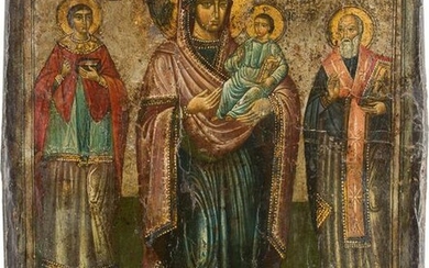 AN ICON SHOWING THE MOTHER OF GOD FLANKED BY STS.