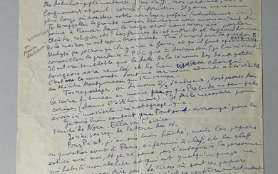 ARAGON Louis (1897-1982) Lettre autographe signée "A.", Une page In-folio. Lettre accompagnée d'une enveloppe de...