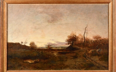 Alexandre DUBOUCHET (1852-1882) La lande Huile sur toile Signé en bas à droite 53 x...