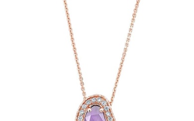 Amethyst And Diamond Fancy Cut Checkerboard Pendant In 14k Rose Gold