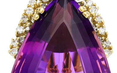 Amethyst, Diamond, Gold, Enhancer-Pendant Stones: Pear-shaped amethyst; single-cut diamonds...