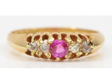An 18ct gold pink sapphire and eight cut diamond dress ring,...