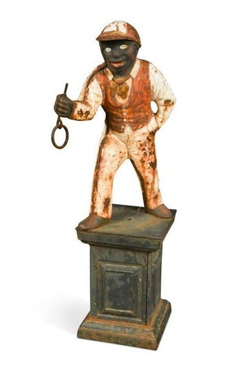 An American cast iron and cold painted 'Lawn Jockey'