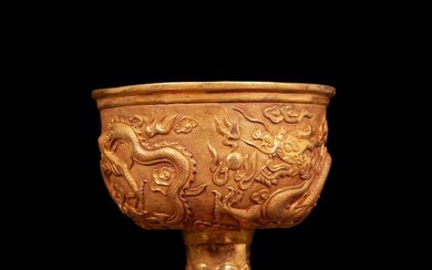 An exquisite gilt bronze cup with dragon pattern