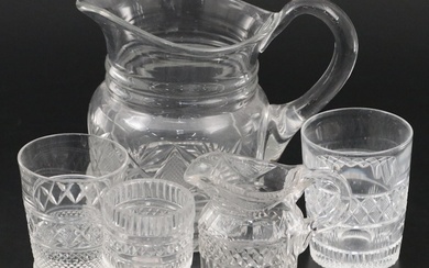 Anglo-Irish Regency Cut Glass Jugs with Master Salt and Tumblers