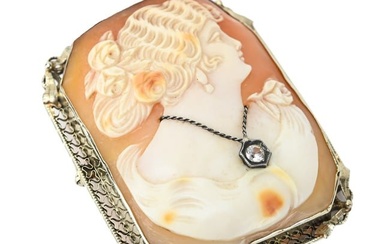 Antique 14K Gold Habille Carved Cameo w Diamond