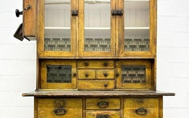 Antique American Hoosier Cabinet w/ Antique Telephone