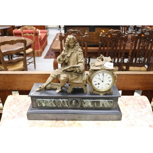 Antique French marble & black slate gold painted spelter fig...