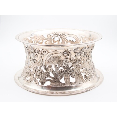 Antique Irish Pierced Form Silver Ring Dish Attractively Det...