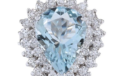 Aquamarine Diamond Ring 14K White Gold