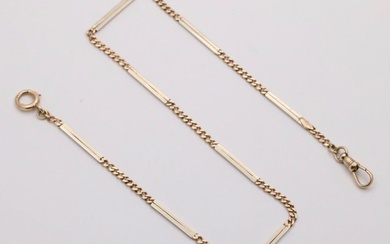 Art Deco 14K Two-Tone Curb and Bar Link Watch Chain,...