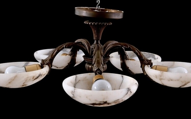 (-), Art Deco hanging lamp with 5 arms,...