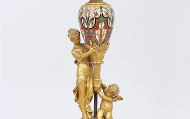 Art Nouveau Style Cloisonne and Gilt Bronze Figural Lamp