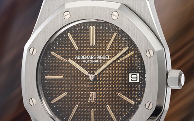 Audemars Piguet, Ref. 5402 A gorgeous stainless “A Series” wristwatch with brown “tropical dial”, bracelet and service receipt