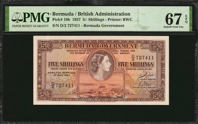BERMUDA. Bermuda Government. 5 Shillings, 1957. P-18b. PMG Superb Gem Uncirculated 67 EPQ.