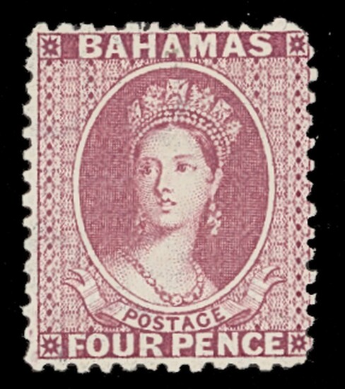 Bahamas 1863-77 Watermark Crown CC Perforated 12½ 4d. dull rose, watermark reversed, unused wit...