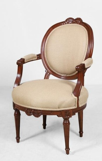 Baker Louis XVI style carved open armchair