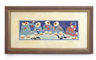 Barbara Lavallee (Contemporary), 'Ice Fishing', signed and inscribed, coloured reproduction,...