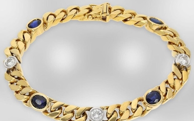 Bracelet: solid 18K gold goldsmith/armoured bracelet with sapphire/brilliant...