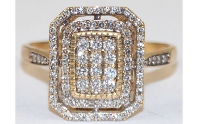 Brillant-Ring, 750er GG/WG, durchbrochener achteckiger Ringkopf und Schultern mit 97 kl. Diamanten
