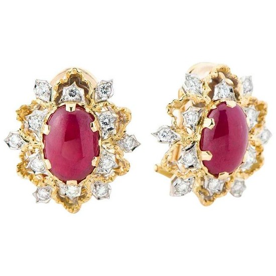 Buccellati Diamond Ruby 18k Multi Color Gold Earrings
