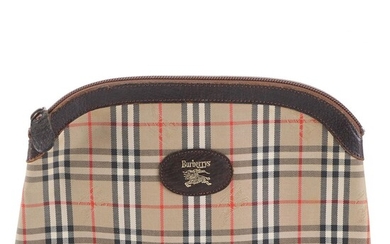 Burberrys Small Zip Pouch in Haymarket Check Gabardine and Brown Leather