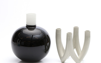 CANDLESTICK AND VASE. Glazed earthenware and glass from Ro Collection Denmark and Design House Stockholm, contemporary.