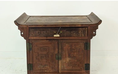 CHINESE ALTAR CABINET, 19th century padouk, with single draw...