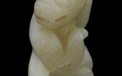 CHINESE CARVED WHITE JADE AMULET FIGURINE OF PIG