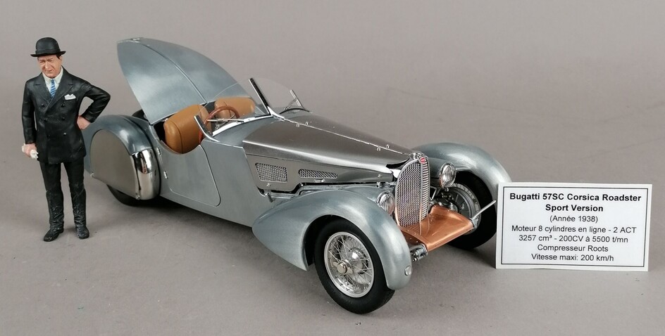 CMC - Bugatti 57SC Corsica Roadster Sport Version (année 1938), moteur 8 cylindres en ligne...