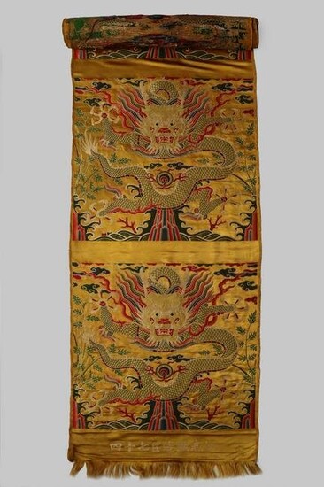Qing Cloud Brocade Nine-Dragon Silk Panel