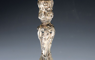Candlestick, Heinrich Bleyer, Chemnitz, around 1900, 800 silver, rococo style,...