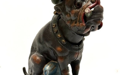 Cast Iron Nickel Cigars Ole Puffer Dog Working Mechanical Coin Bank