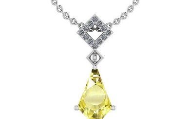 Certified 2.24 Ct Fancy Lemon And Diamond VS/SI1 Platinum Victorian Style Pendant