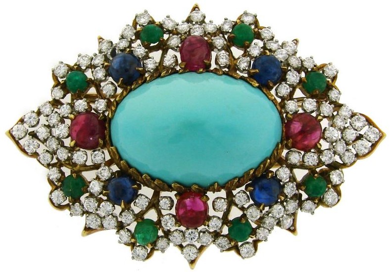 Chic c.1970s TURQUOISE 7.50 cts DIAMOND RUBY SAPPHIRE