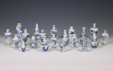 China, a collection of blue and white miniature vases, 18th century and later