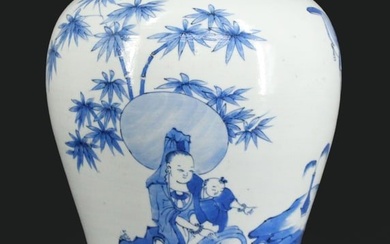 Chinese Blue and White Vase of Guanyin and an