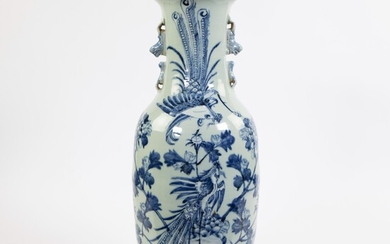 Chinese Celadon vase decorated with phenixes and flowers, 19th C