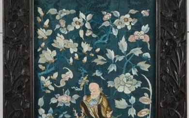 Chinese Framed Silk Embroidery Shoulao