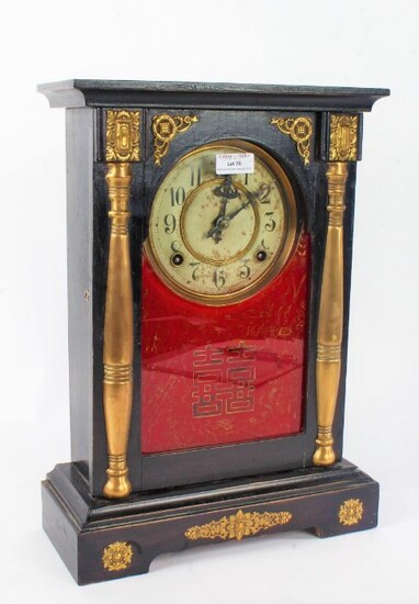 Chinese mantel clock, Deh Shun Hing Clock Manufacturing Co., the gilt metal mounted and ebonised