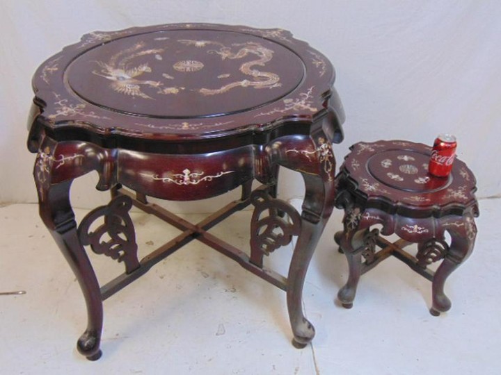 Chinese mother pearl inlaid tables, two Chinese