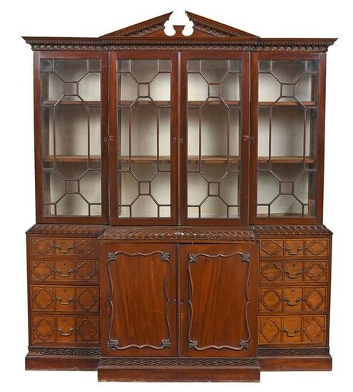 Chippendale Style Mahogany Fretwork Breakfront